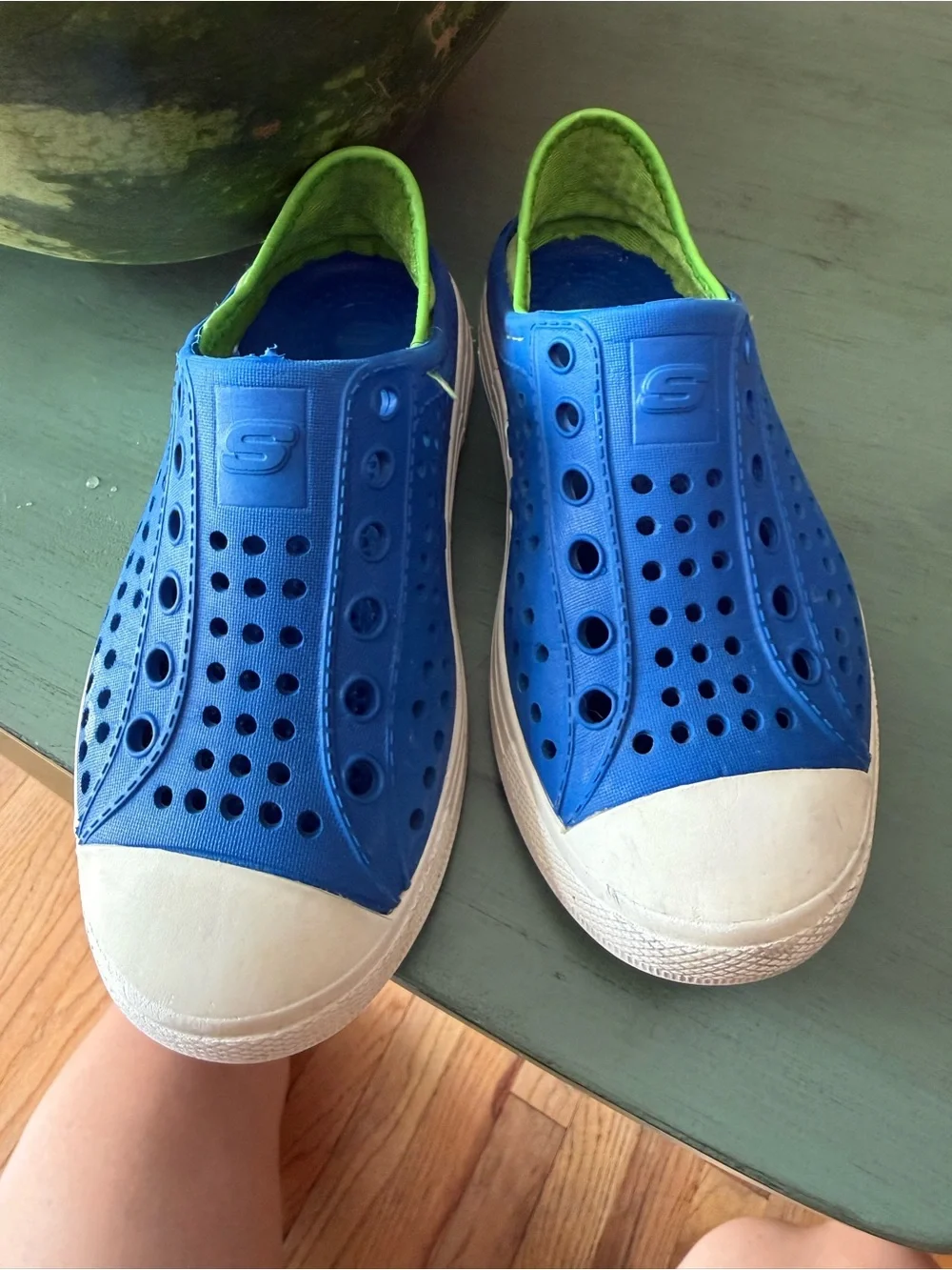 Skechers Blue Slip-On Kids Water Shoes with White Toe